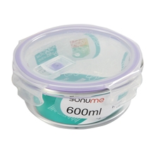 批发圆形高硼硅耐热玻璃保鲜盒四面锁扣密封保鲜盒饭盒便当盒