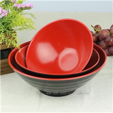 塑料美耐皿密胺仿瓷碗螺纹尖底黑红日韩汤面饭碗餐具