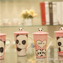 zakka生活可爱创意马克杯熊猫陶瓷杯大容量水杯子硅胶盖带头