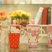 生活风zakka可爱创意马克杯陶瓷杯大容量水杯子硅胶盖KT带头
