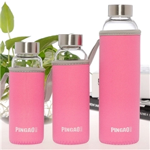 PINGAO品高带盖耐热玻璃水瓶玻璃杯矿泉水瓶防漏含杯套