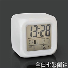 七彩钟七彩闹钟批发夜光钟静音闹钟印花闹钟电子闹钟