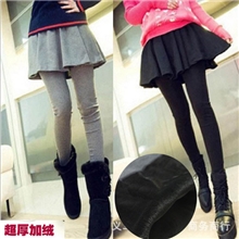 秋冬韩版加绒加厚不倒绒假两件打底裤保暖九分裤太阳裙女装批发