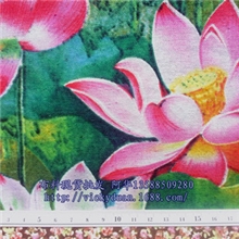 新款民族风荷花花型亚麻印花布棉麻布料服装旗袍面料