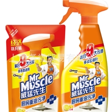 庄臣威猛先生清洁剂厨房重油污净批发（柠檬）500g瓶+420g袋