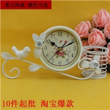 欧式田园风格座钟创意家居摆设小笔筒座钟铁艺座钟鸟语花香