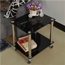 时尚简约钢化玻璃移动小茶几多功能方几沙发边几角几黑色