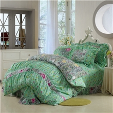 批发直销全棉韩版床裙四件套花边田园公主小碎花怦然心动绿