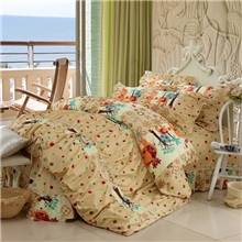批发直销韩版床裙式花边田园公主小碎花全棉四件套大象生活咖