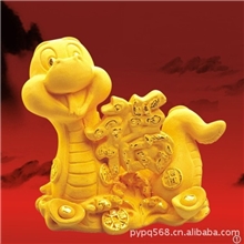 福款蛇年绒沙金工艺品摆件开业礼物商务广告年终客户创意礼品