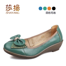 2013新款真皮女士坡跟蝴蝶结单鞋轻便舒适跳舞鞋厂家批发301