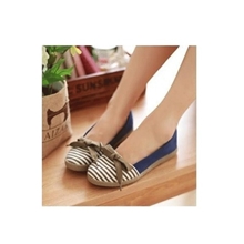 2012年秋新款色拼小清新浅口布鞋舒适透气条纹蝴蝶结浅品帆布鞋