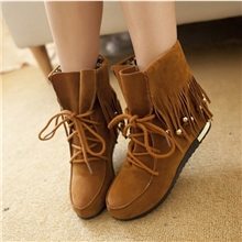 2013秋季时尚新款女鞋圆头平底内增高系带串珠流苏单靴马丁短靴