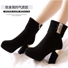 批发2013秋冬新款保暖防水台女鞋高跟鞋粗跟短靴高帮水钻女靴