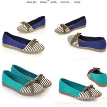 新款色拼小清新浅口布鞋舒适透气条纹蝴蝶结浅品帆布鞋女鞋单鞋