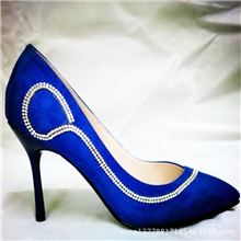 厂家直销秋季新款单鞋欧美女鞋尖头裸色绒布细跟中跟鞋明星同款