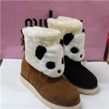 卡通雪地靴熊猫头女靴亲子女鞋雪地靴代发货厚底加绒女靴