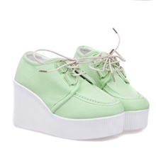 批发日系坡跟帆布鞋纯色厚底松糕跟休闲女单鞋韩版潮流女鞋