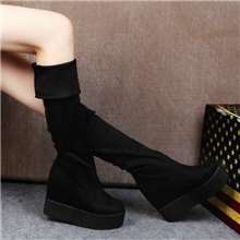 欧洲站明星两穿英伦舒适杂志同款弹力瘦腿松糕厚底纯色雪地靴女