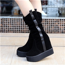 欧洲站时尚大牌欧美明星拼色松糕厚底内增高防水台骑士雪地靴女