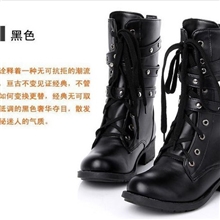 新款真皮女鞋罗马鞋女靴厚底骑士靴铆钉一件代发