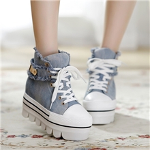 2013春季新款日韩牛仔帆布松糕鞋内增高帮休闲铆钉朋克潮女鞋子