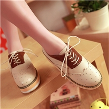 欧美复古牛津单鞋英伦学院风坡跟女鞋潮松糕厚底系带女鞋撞色单鞋