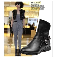 马丁靴女靴头层牛皮真皮带扣休闲欧美春秋方跟圆头短靴子正品批发