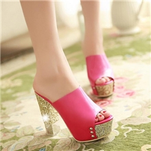 潮2013新款夏季高跟拖鞋厚底防水台粗跟铆钉坡跟鱼嘴凉拖女鞋子韩