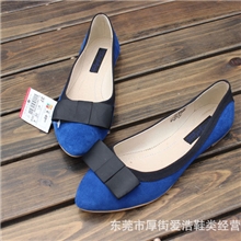 新款真皮女鞋欧美磨砂牛皮平底鞋平跟单鞋外贸原单蝴蝶结鞋妈妈鞋