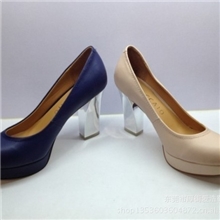 新款韩版真皮女鞋子粗跟防水台浅口单鞋高跟鞋OL淑女工作鞋9AG39