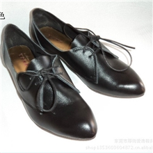 2013新款真皮头层小牛皮单鞋前系带休闲女鞋外贸原单尖头平底鞋
