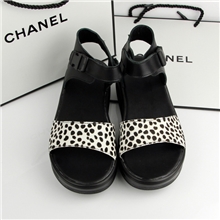 热卖厚底松糕新款凉鞋女士摇摇底女鞋真皮马毛豹纹斑马纹沙滩鞋