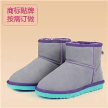5854撞色雪地靴真皮女靴厂家批发时尚糖果色加厚保暖女鞋彩色底