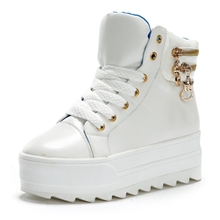 2013新款厚底菱格系带金属拉链松糕底高帮鞋女休闲女鞋厂家批发