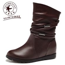 古奇天伦秋冬新款平底内增高短靴女靴子棉鞋子中筒靴女鞋中靴733