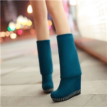 K887诚招代理一件代发批发韩版坡跟超高跟鞋铆钉多穿过膝骑士靴