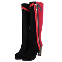 批发供应13年秋季新款拼色真皮女鞋羊翻皮高筒靴侧拉链骑士靴D293