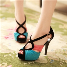 K705诚招代理一件代发拼色厚底水台超高跟罗马凉鞋性感宴会鞋女鞋