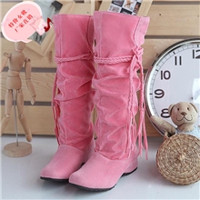 批发高筒靴女内增高流苏靴磨砂皮中跟女靴小额混批女单靴