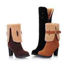 防水台优质磨砂雪地靴高跟女靴子粗跟多穿毛毛靴复古女鞋