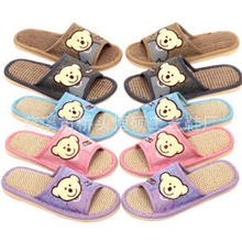 2013卡通小熊男女情侣款家居亚麻拖鞋室内居家地板拖鞋批发