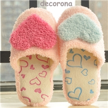 出口韩国冬季卡通甜美可爱家居地板爱心形防滑珊瑚绒居家棉拖鞋