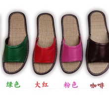 海宁夏季原麻系列皮拖鞋拖亚麻拖鞋皮拖鞋时尚家居男女拖鞋夏季