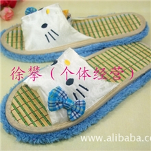 猫咪竹子底春夏款美丽绒可拆洗居家清洁地板防滑懒人情侣拖鞋