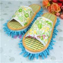 特供夏季款绿花薄棉竹子底雪尼尔可拆洗居家防滑懒人拖地拖鞋清洁