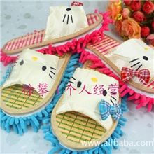 特卖猫咪春夏竹底雪尼尔款可拆洗居家防滑懒人情侣拖地拖鞋