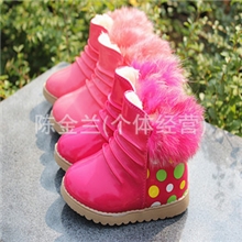2013冬款童鞋批发韩版波点女童棉靴真兔毛皮鞋加棉儿童雪地靴