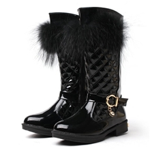 温州女童靴批发女童靴子高筒靴真皮兔毛雪地靴韩版儿童靴保暖