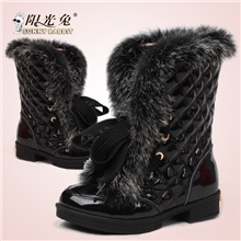 温州童靴批发女童靴子真皮兔毛雪地靴中筒靴儿童靴子保暖靴